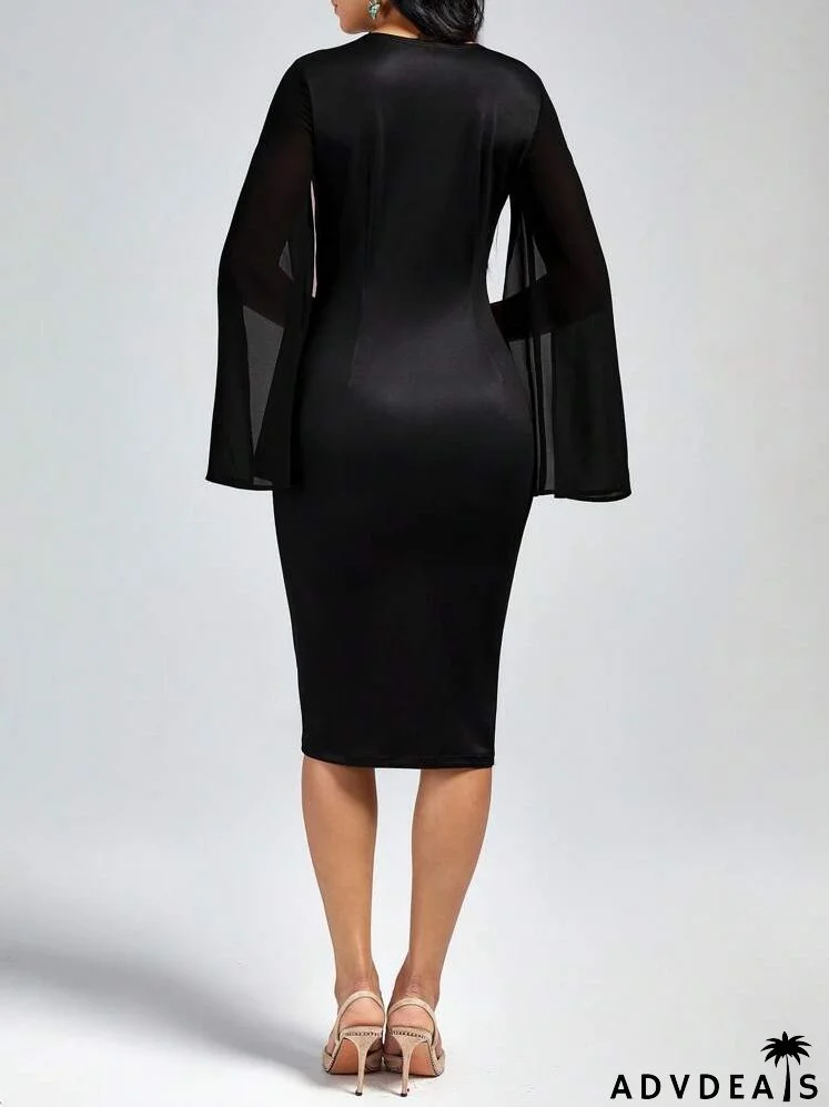 Floral Print Split Sleeve Bodycon Dress