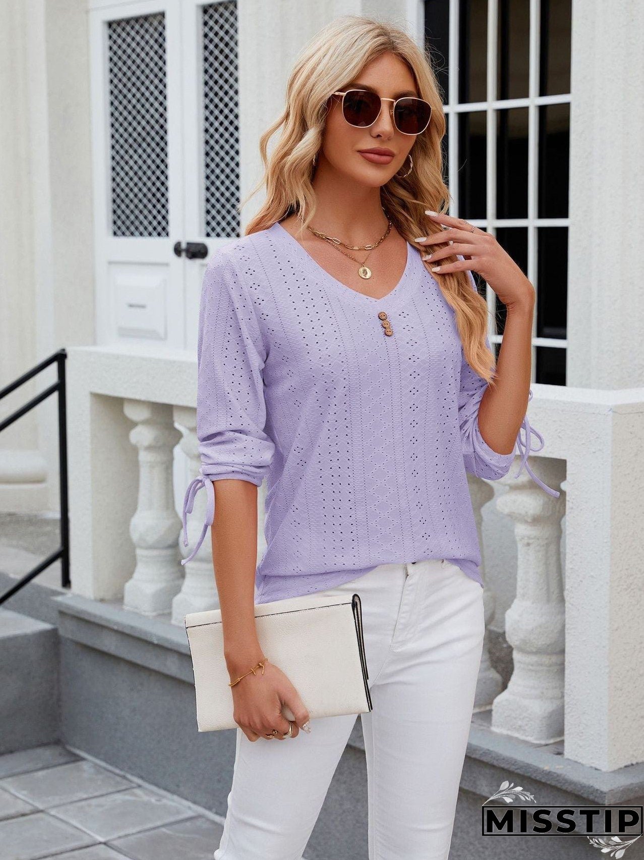 Short Sleeve Mock Neck T-Shirt with Side Slits