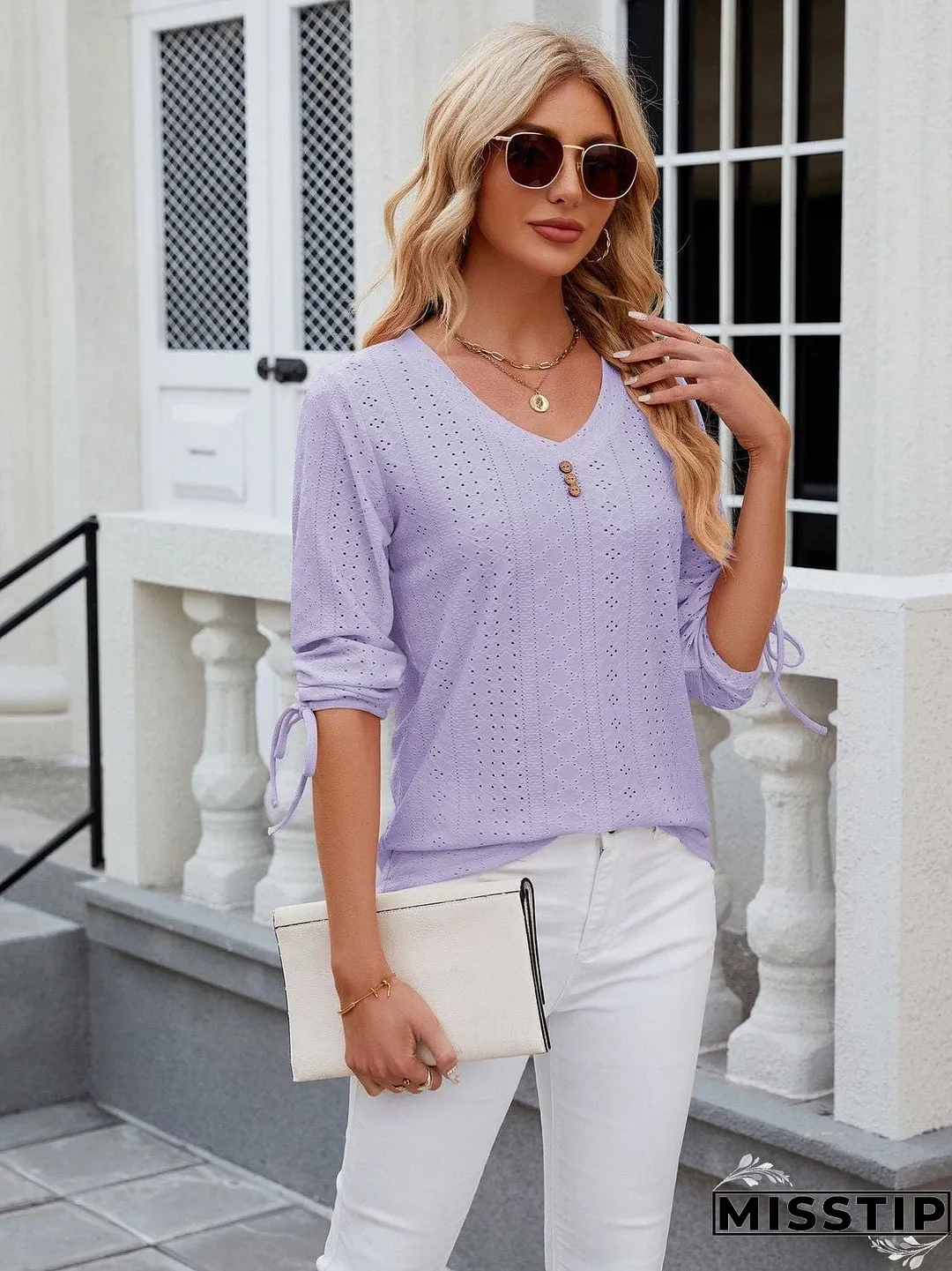 Short Sleeve Mock Neck T-Shirt with Side Slits