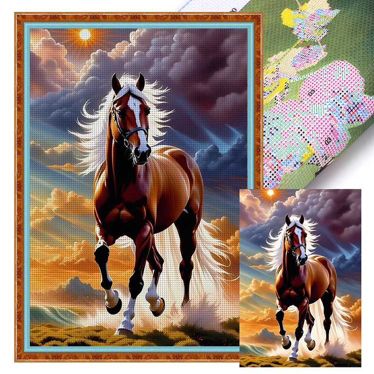 【Huacan Brand】Flowers And Horses 11CT Stamped Cross Stitch 40*60CM