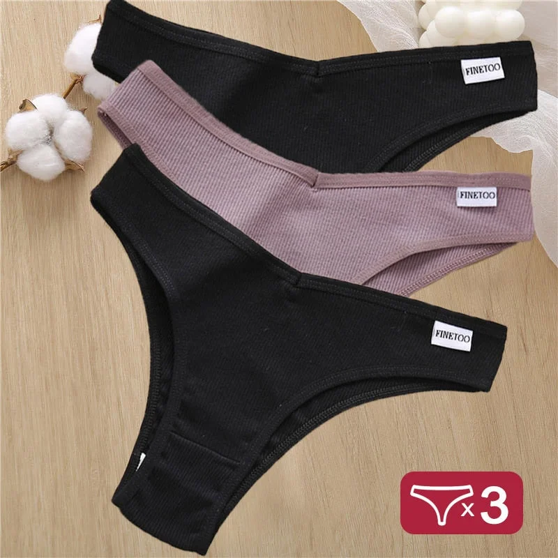 3PCS/Set Cotton Panties Lingerie Women Underwear Sexy Briefs Female Underpants Pantys Thong Panties Bikini Solid Color Tangas