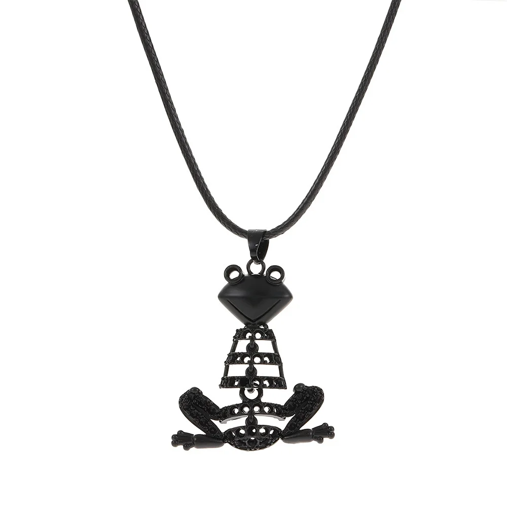 Skeleton Frog Cowhide Rope Necklace