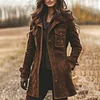 Women's Vintage Suede Lapel Collar Mid-Length Coat Jacket by Inlyline