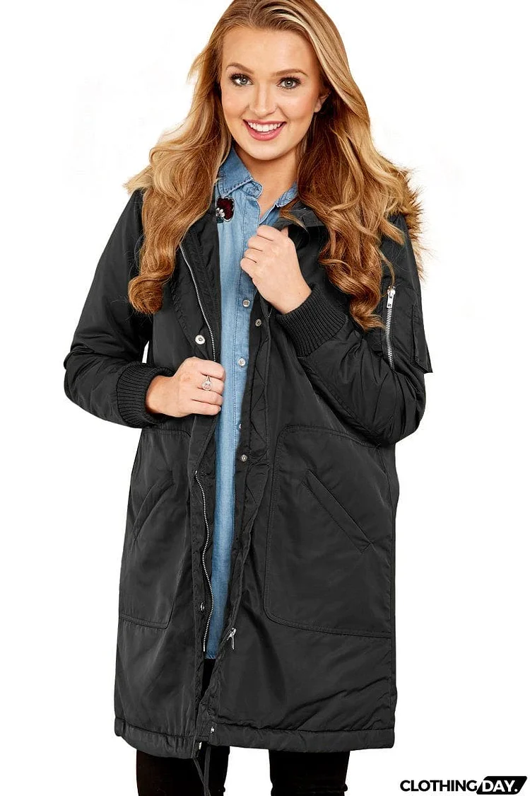 Fur Trim Hooded Longline Coat