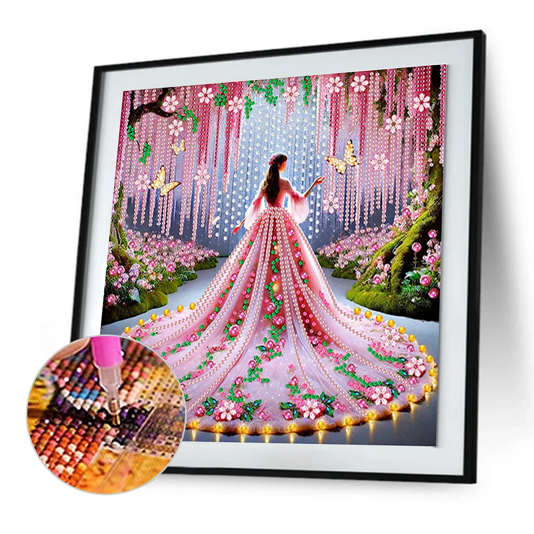 Pink Dress Beauty - Diamond Painting - Partial Special Shaped Drill(Canvas|30*30cm)