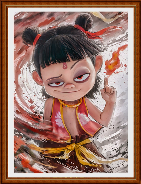 【Fairy Brand】Ink Painting of Nezha 14CT Pre-stamped Canvas(75*100cm) Egyptian Cotton Cross Stitch