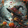 Halloween Witch Crow Pumpkin-Full Round Diamond Painting 40*40CM