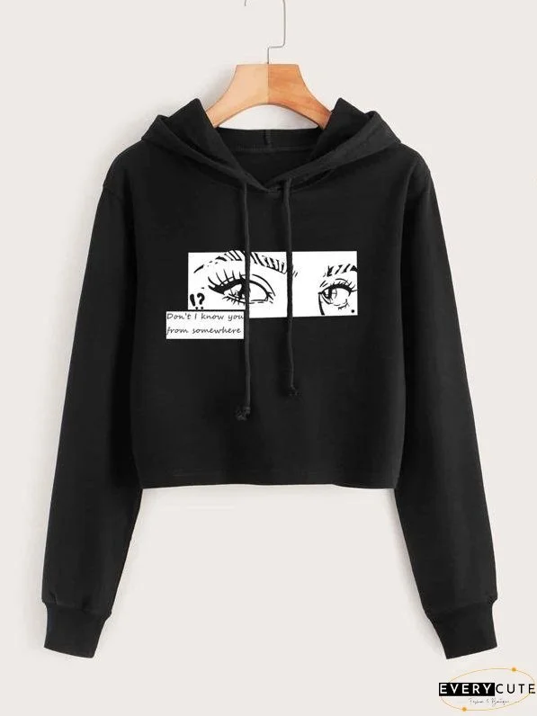 Eye And Slogan Graphic Drawstring Hoodie