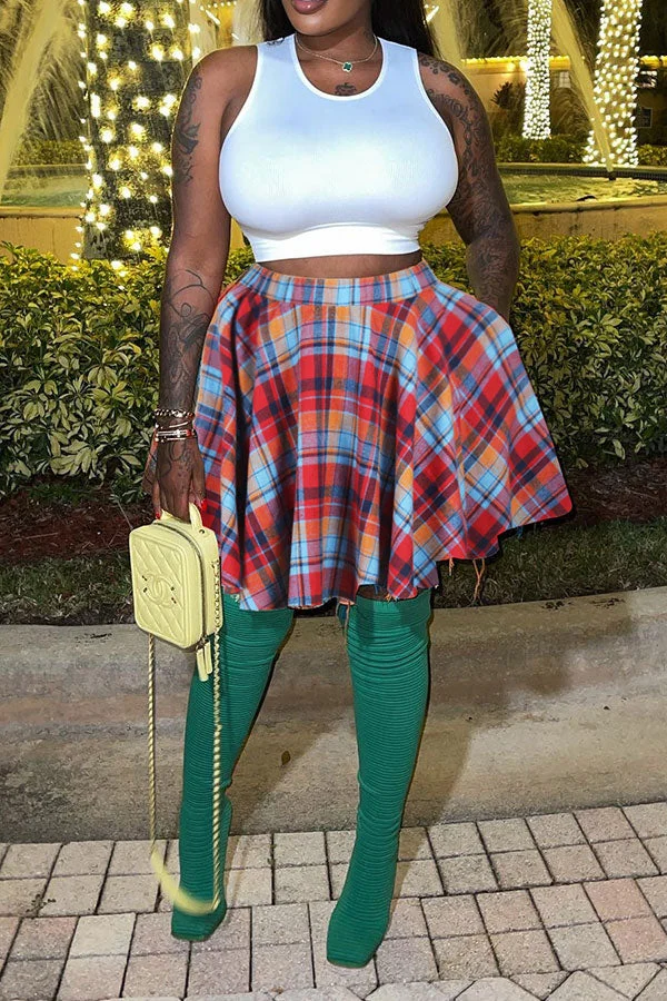 Plaid Preppy High Split Pleated Dress Suit