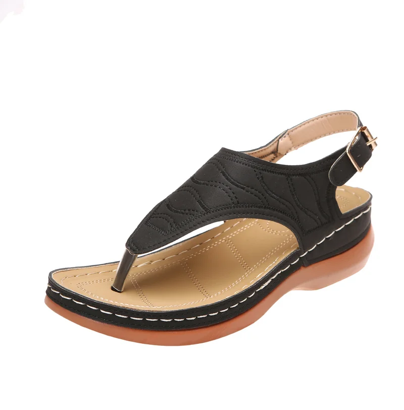 Qengg New Women's Belt Sandals Open Toe Casual Roman Wedge Thong Sexy Summer Flat Shoes women sandals shoes for women