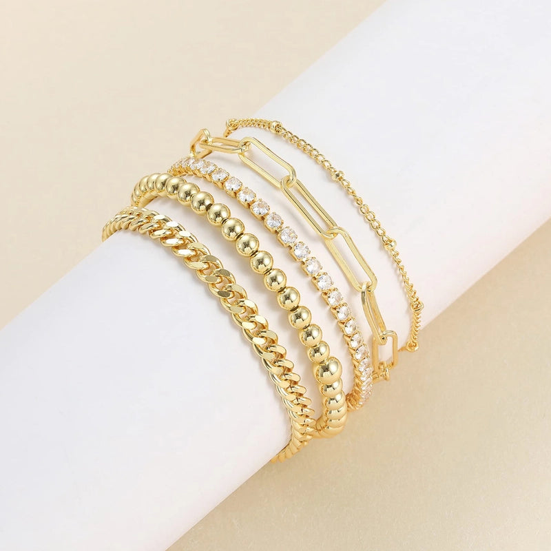 New Titanium Steel Gold Plated Bracelet Suit Fashion Simple Pclip Cuban Chain Bead Chain Jewelry