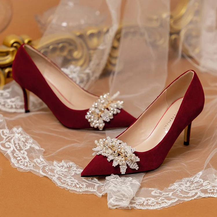 New wine red pearl shoes