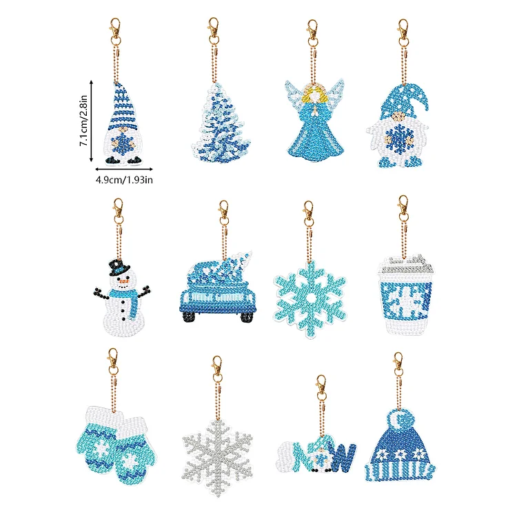 12pcs Diamond Art Christmas Ornaments Diamond Painting Keychains 5D DIY Diamond Art Pendants Double Sided Snowflake Hanging Diamond Painting Key