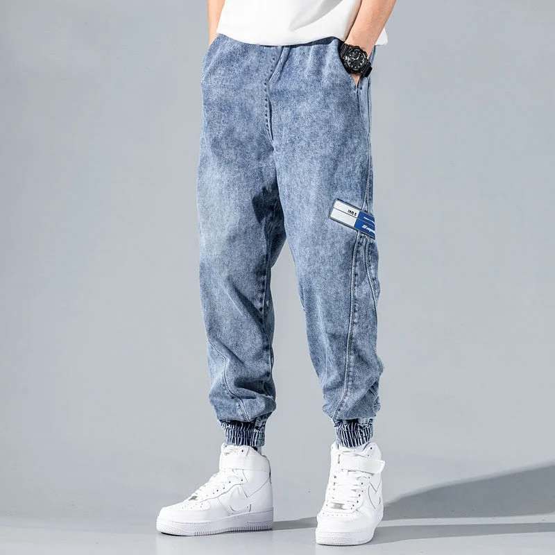 Aonga Streetwear Hip Hop Harem Jeans Pants Men Loose Joggers Denim Casual Sweatpants Korean Style Men's Jeans Cargo Pants Joggers Pant aonga