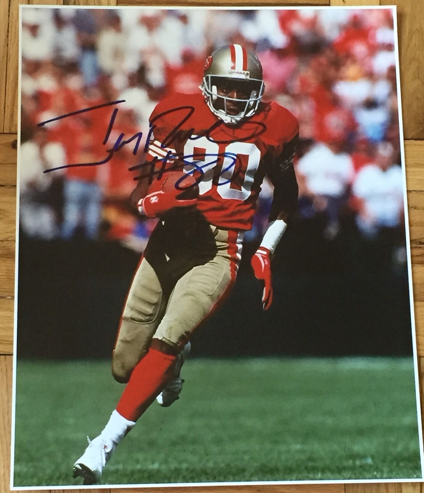 JERRY RICE SIGNED FULL AUTOGRAPH SF 49ers LEGEND HUGE ACTION 16x20 Photo Poster painting COA