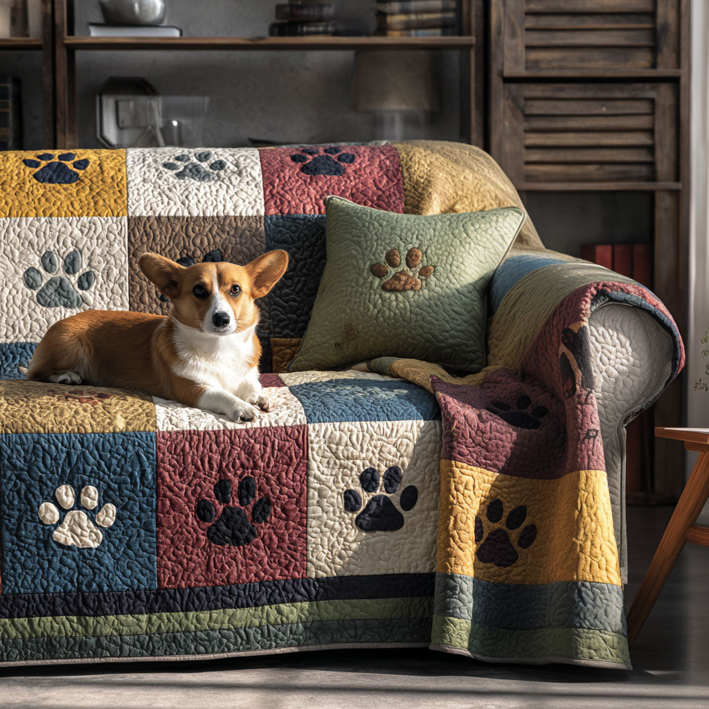 Cozy Paw Whispers Quilted Sofa Cover NCU0PT10883 everthome