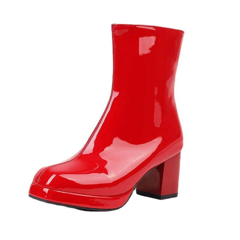 Yyvonne Yyvonne Size Boots Autumn And Winter New Women's Boots Square Head Thick Heel High Heel Ankle Boots Women's Shoes