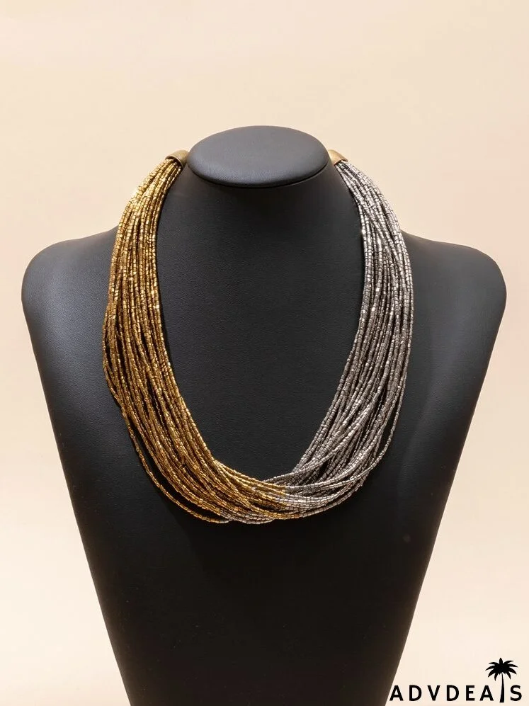 Layered Beaded Necklace & Drop Earrings