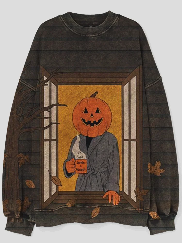 Broswear Halloween Pumpkin Face Cartoon Print Sweatshirt