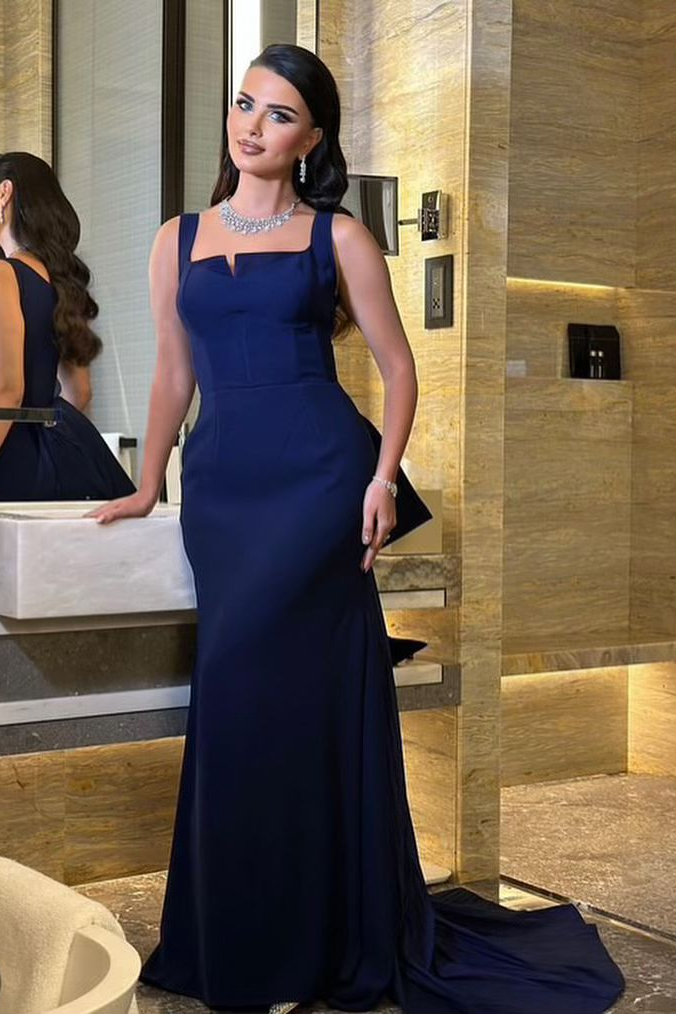 Lvs&Broner Straps Sleeveless Long Mermaid Prom Dress With Bowknot Pleated 