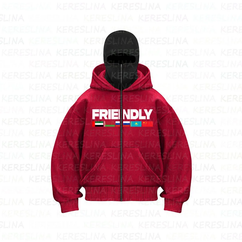 Athvotar Athvotar Trendy Pop Double Hat Design Hoodie Autumn And Winter New Men's And Women's Loose Y2K Jacket