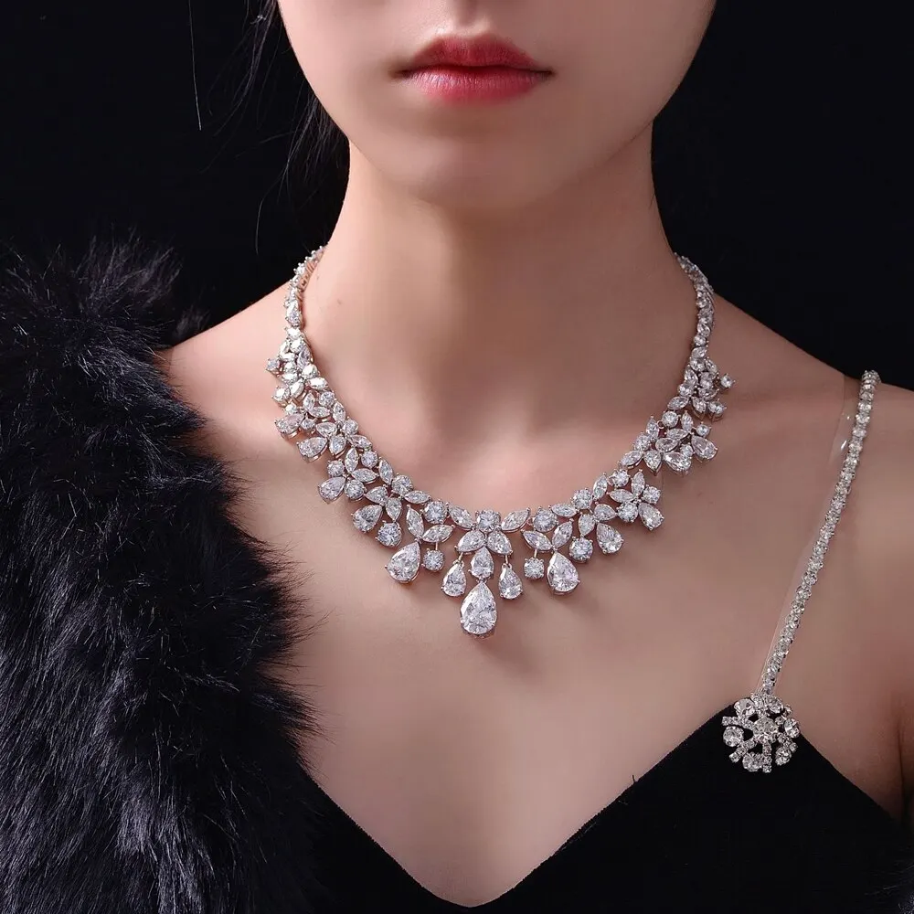 Luxury 925 Sterling Silver Pear Cut Created Moissanite Gemstone Anniversary Pendant Necklace For Women Fine Jewelry