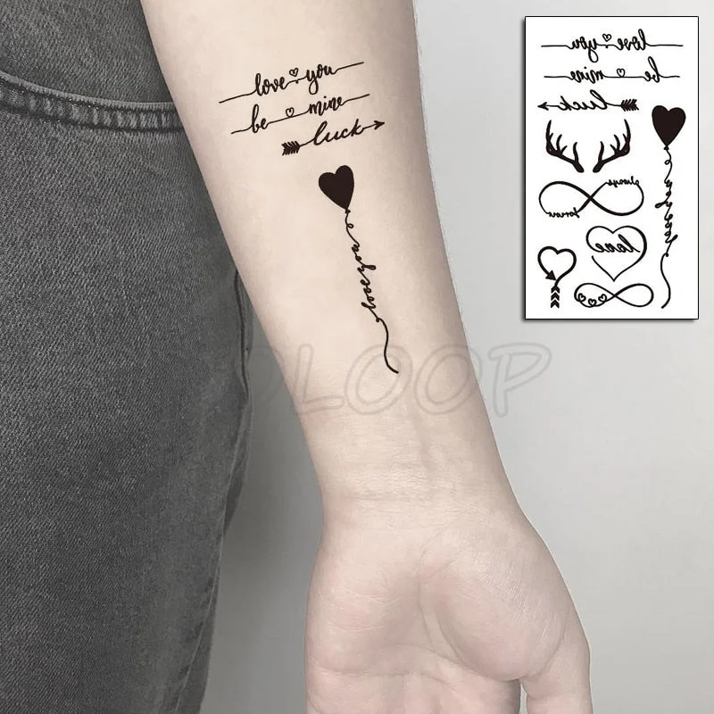 Water Transfer Tattoo Sexy Black Letter Lifeline Tattoo Body Art Waterproof Temporary Fake Flash Tattoo for Man Woman 10.5*6cm