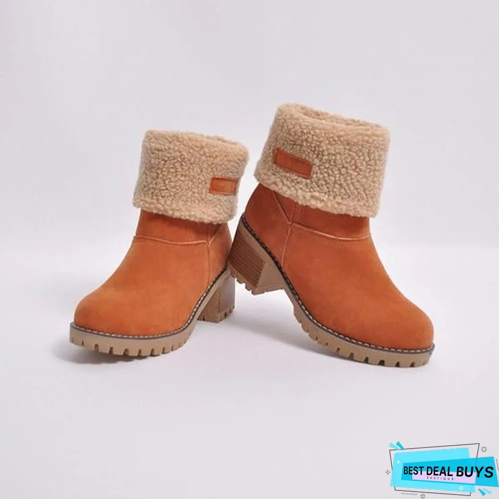 Square Heel Short Plush Snow Boots