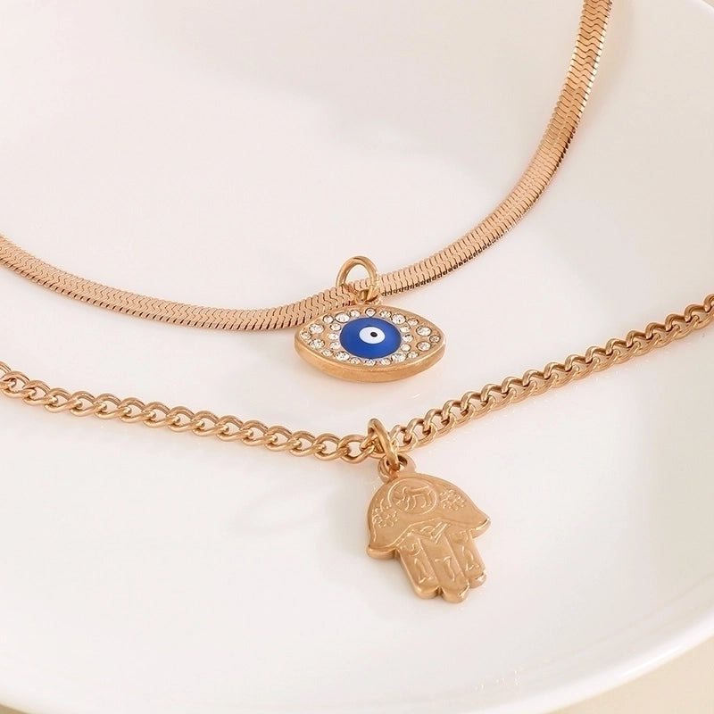 Sweet Palm Stainless Steel 18K Gold Plated Patchwork Layered Necklaces