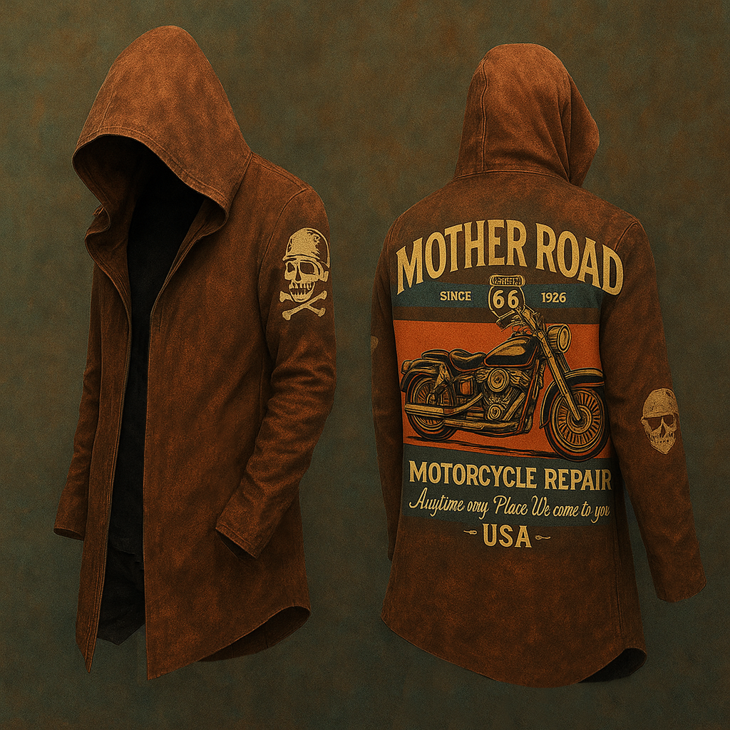Men's Vintage Western Biker Retro Wilds West Design Streetwear Hooded Jacket / Rvogue / Rvogue