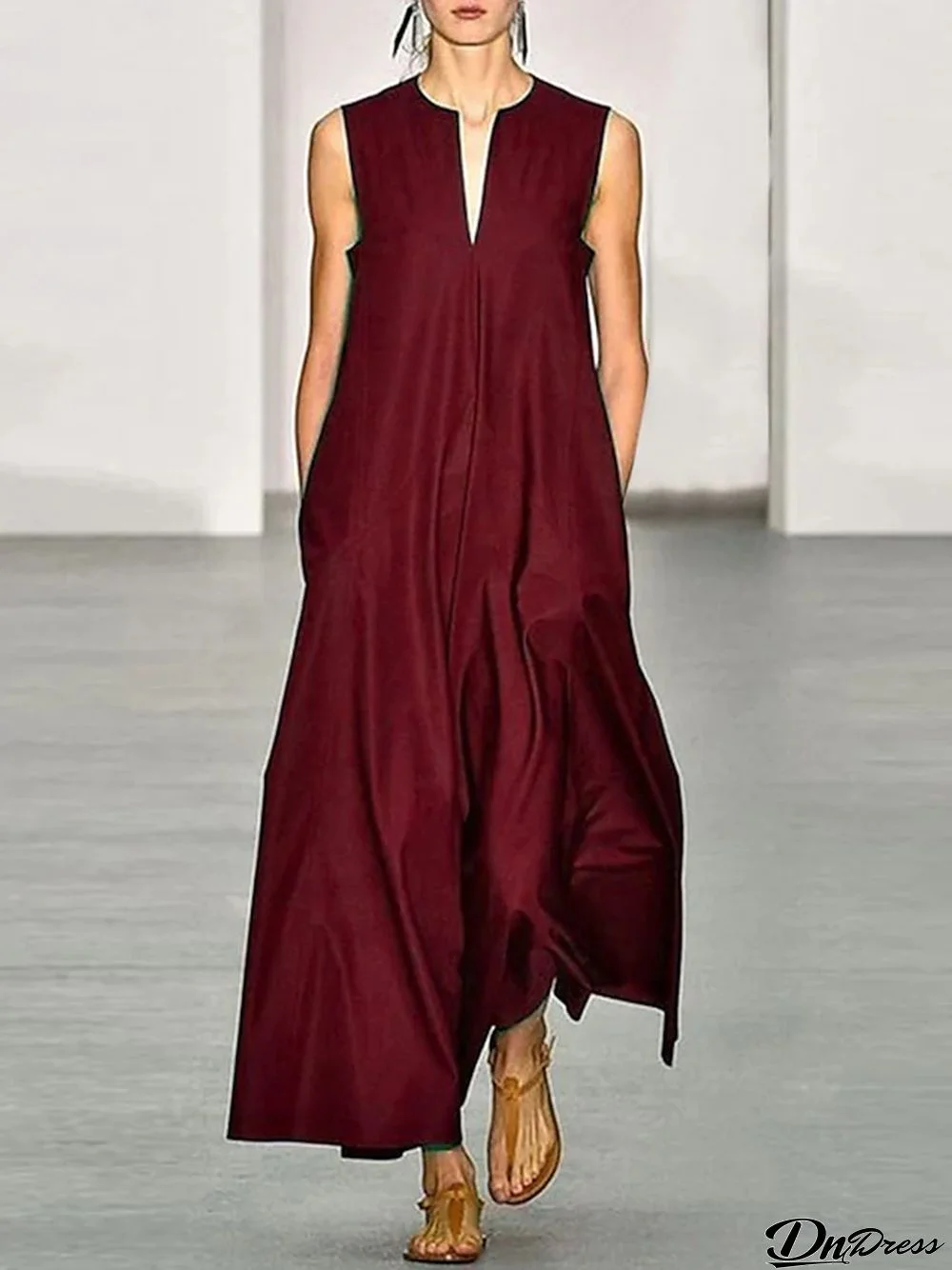 Women's Shift Dress Long Dress Maxi Dress Black Wine Dark Blue Sleeveless Pure Color Patchwork Spring Summer Deep V Casual 2024 S M L XL XXL