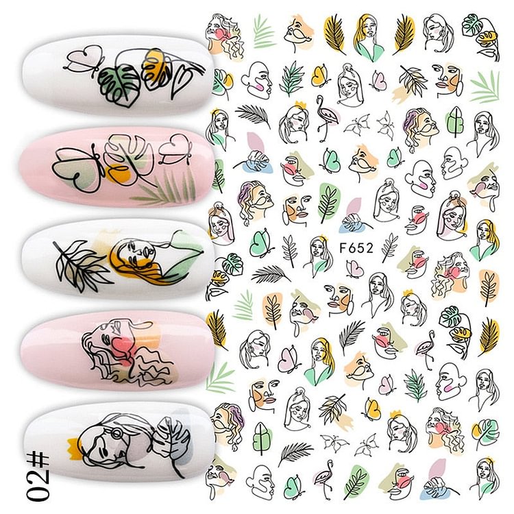 1PC 3D Nail Sticker Stick Figure Woman Face Pattern Special Transfer Picture Flowers Sliders Sticker DIY Nail Art Decoration