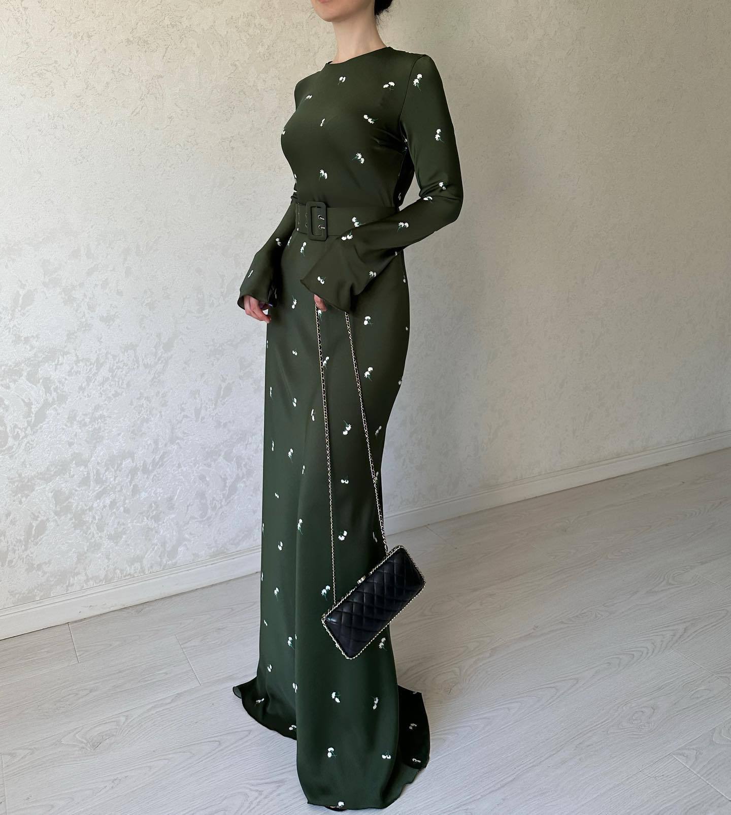 Ootddress Fashion High Waist Long Dress Ladies Long Sleeve Slim Ruffled Patchwork Elegant Party Dress Printed Casual Maxi Dress 2025