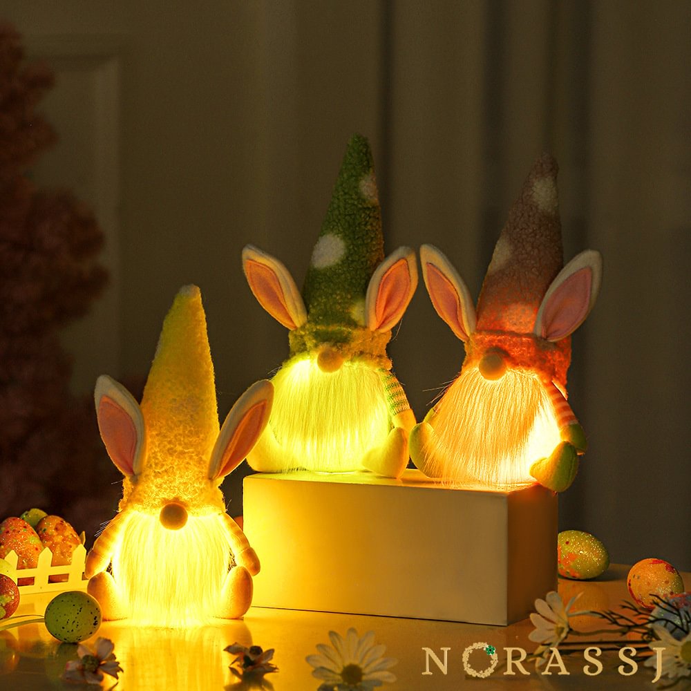 Bunny Elf Gnome with Lights Easter Decoration