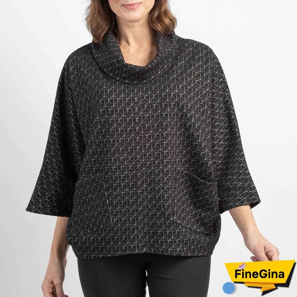 Modern Print 3/4 Sleeve Mock Neck Top