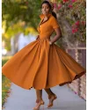Women's A-Line Dress Midi Dress - Half Sleeve Split Summer Fall V Neck Hot Sexy Army Green Orange S M L XL-KZyou