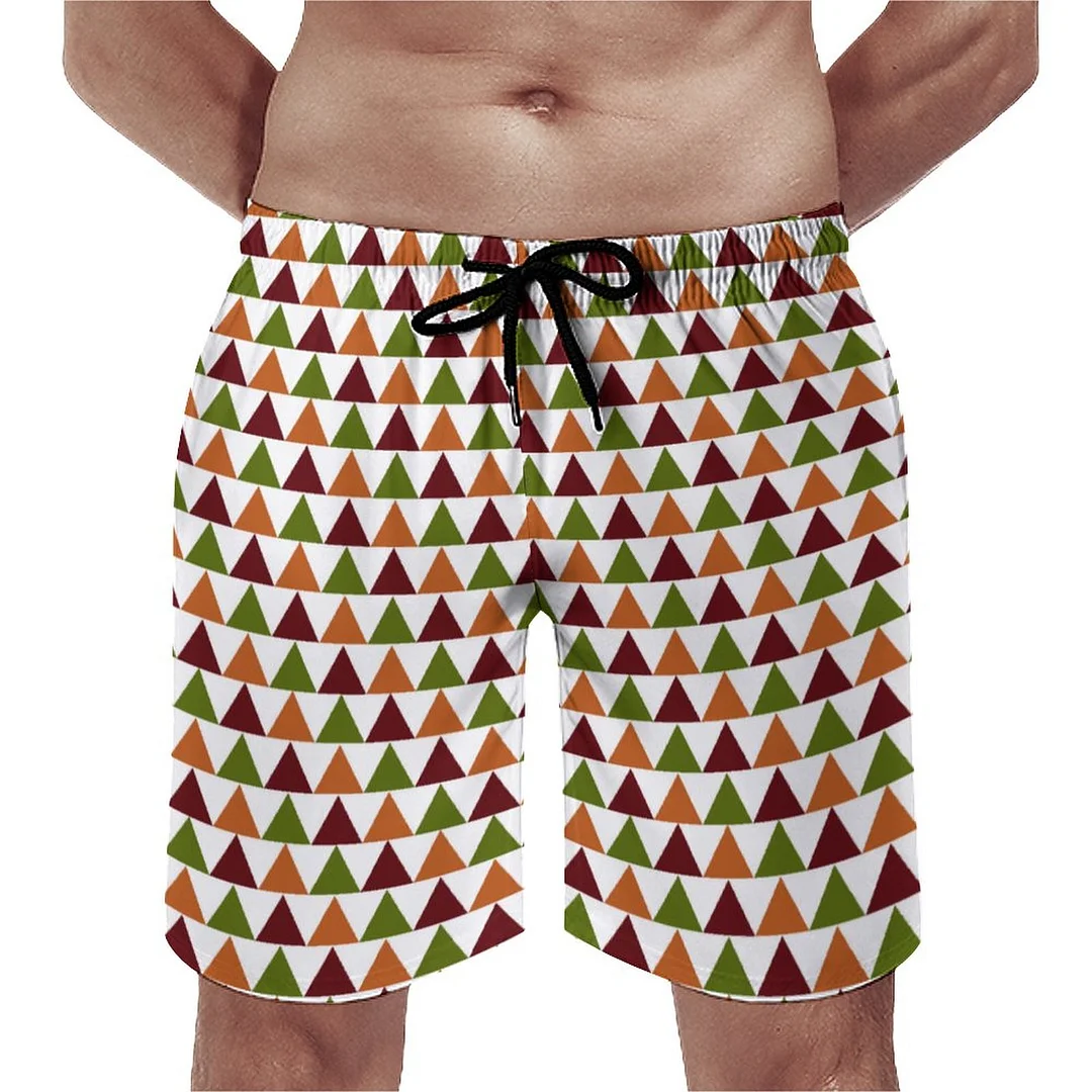 Autumn Fall Colors Triangle Men's Swim Trunks Summer Board Shorts Quick Dry Beach Short with Pockets