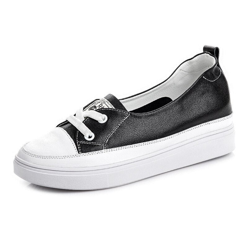 CXJYWMJL Genuine Leather Wedge Sneakers For Women Summer Little White Shoes Ladies Sports Vulcanized Shoes Platform Sneakers
