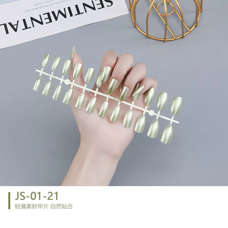 1 Sets 24 Pieces/Set Metallic Reflection Effect Almond Shape Full Cover 10 Sizes False Nail Tips Perfect For Night Out-Nail Inspo