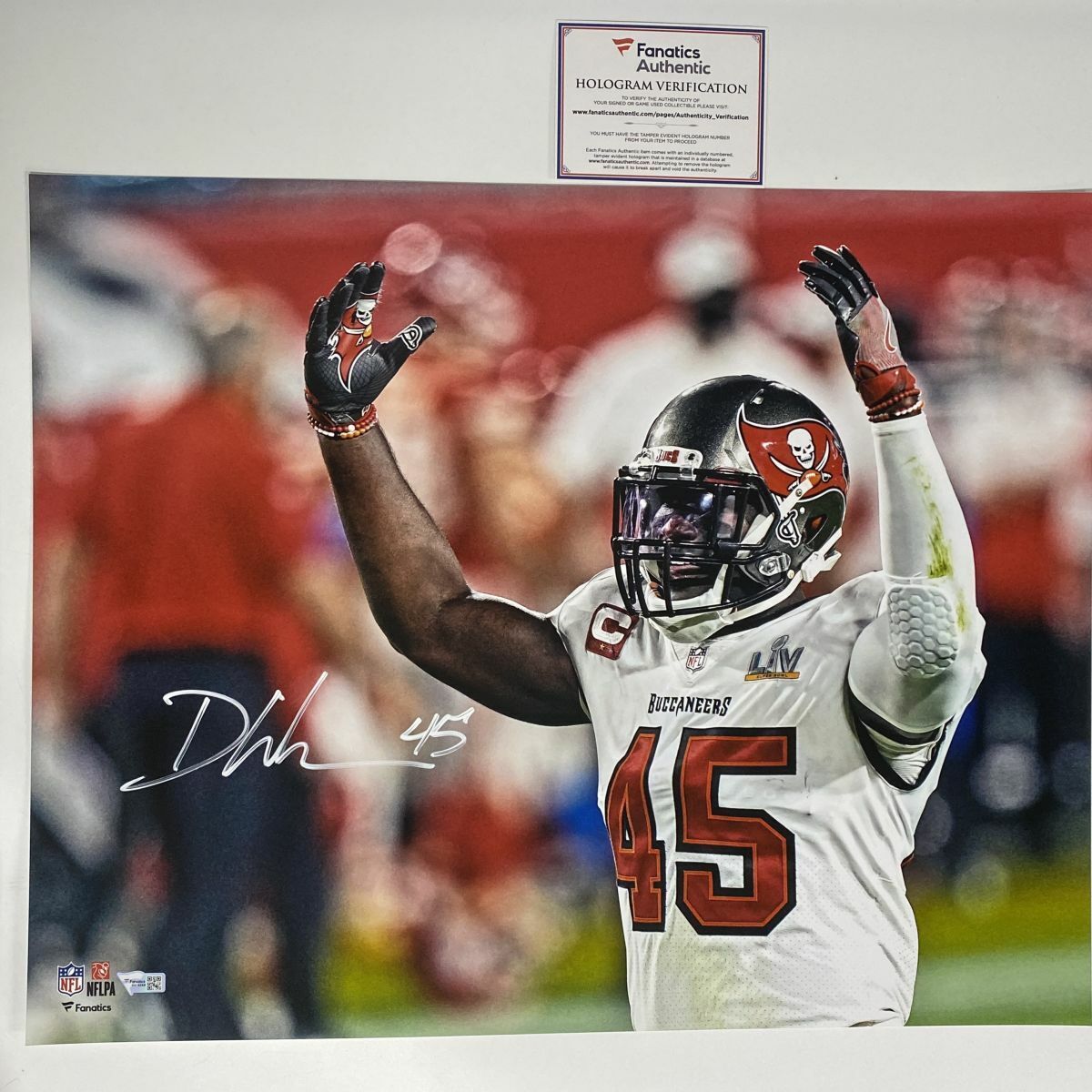 Autographed/Signed DEVIN WHITE Super Bowl LV Buccaneers 16x20 Photo Poster painting Fanatics COA