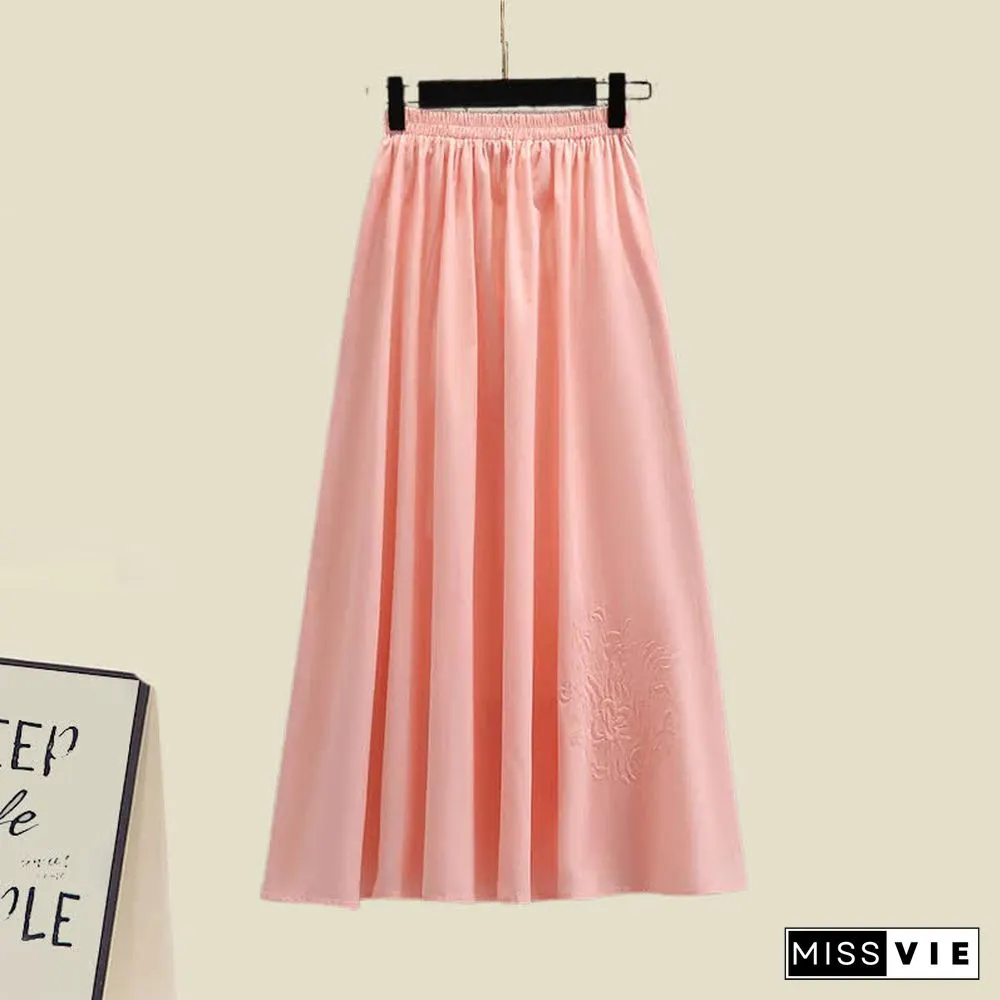 Blossom Print Fringed Sweatshirt Slim Vintage Top Skirt Set