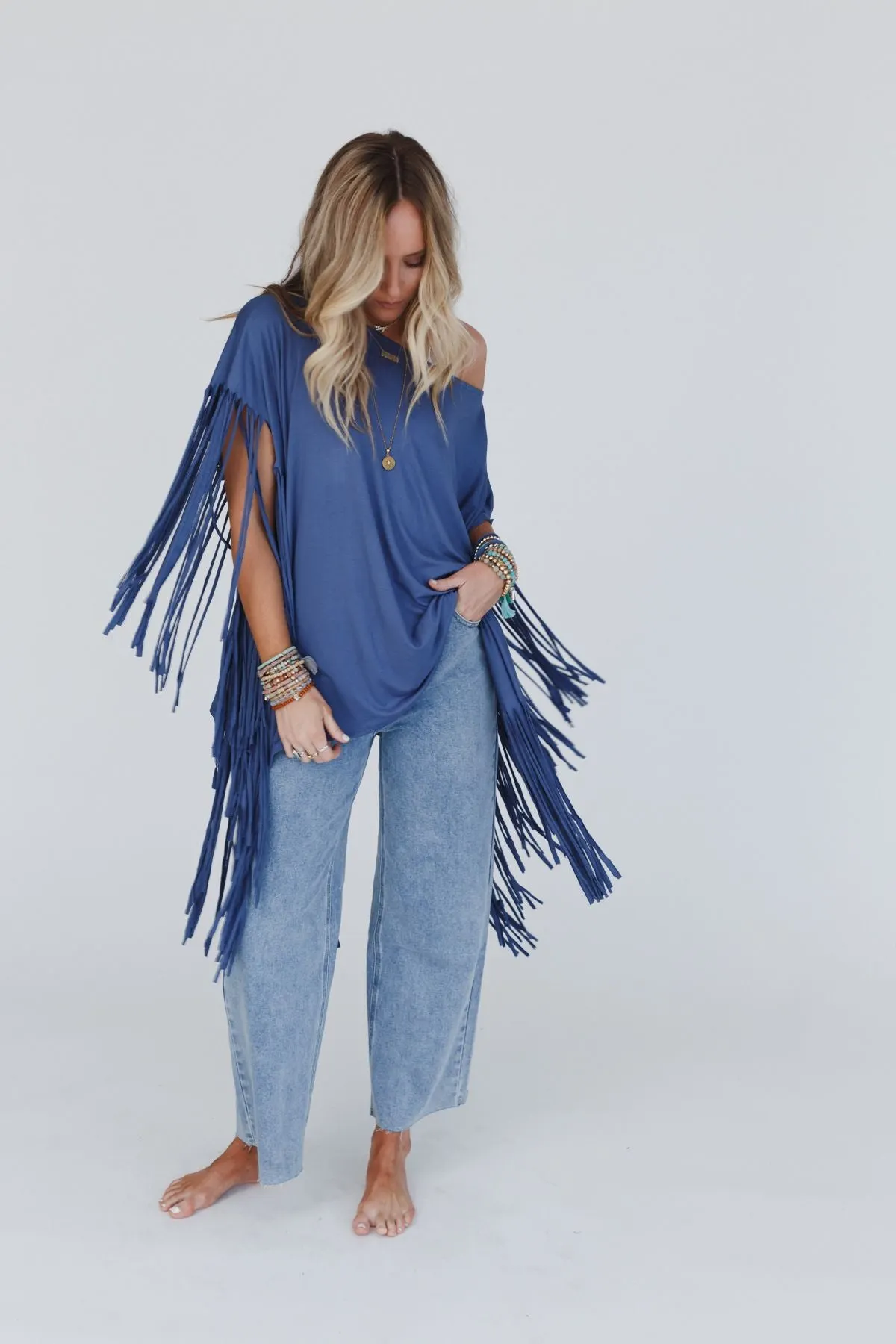 The Nest Showstopper Fringe Top - Denim