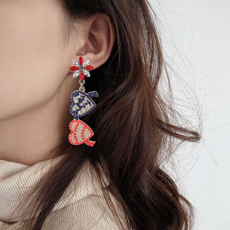 Independence Day Beaded Rhinestone Dangle Earrings 2024 - Flycurvy 
