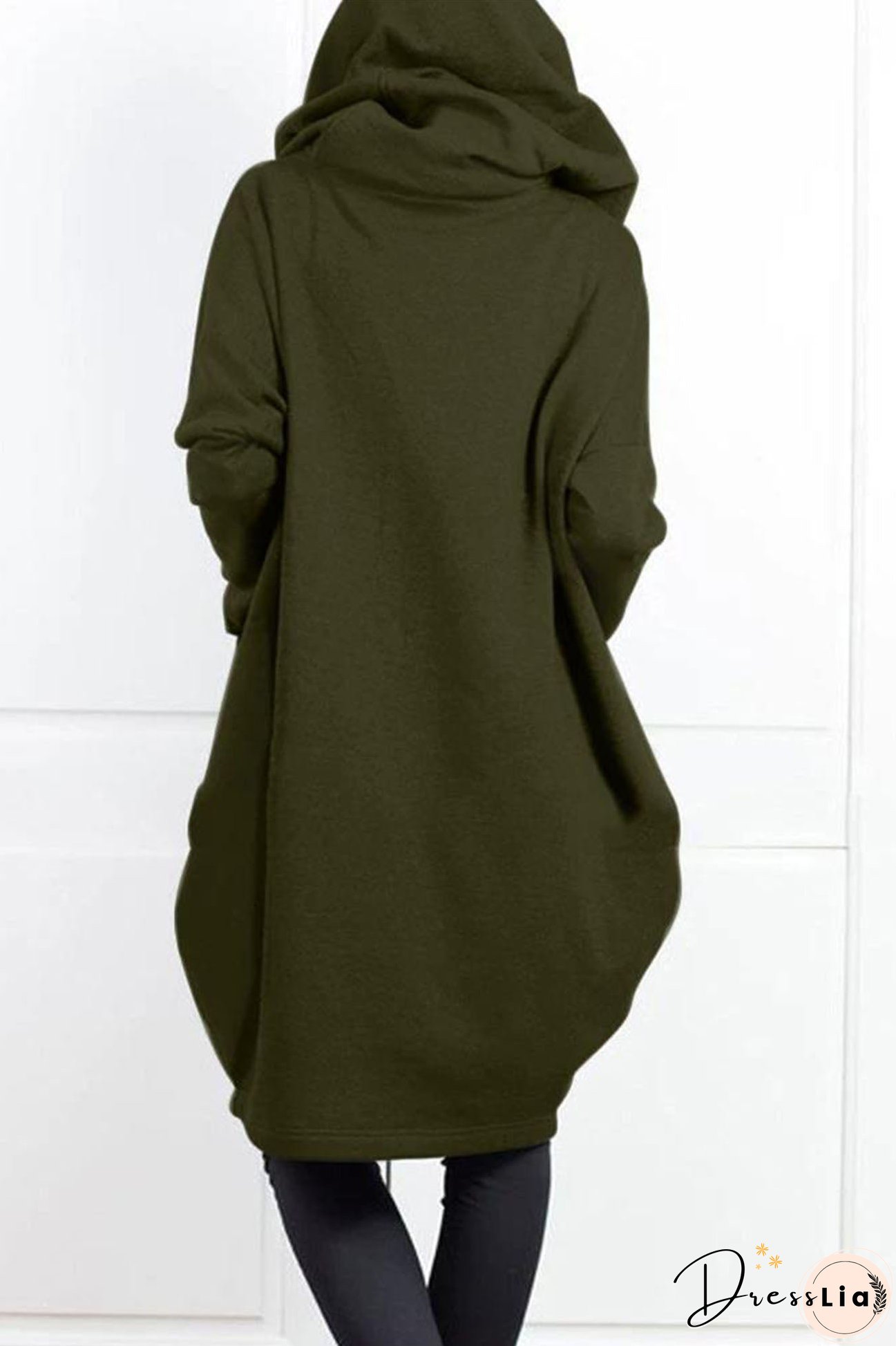 Hooded Pocket Zipper Mid-Length Cardigan