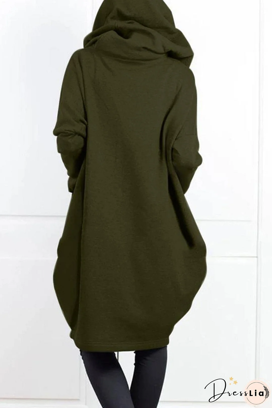 Hooded Pocket Zipper Mid-Length Cardigan