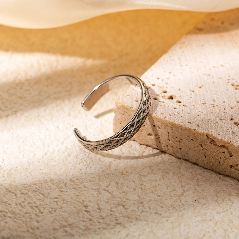 Minimalist Roman Style Commute Argyle 304 Stainless Steel 14K Gold Plated Open Rings