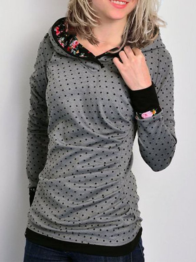 Gray Printed Cotton-Blend Long Sleeve Hoodie Sweatshirt Zaesvini