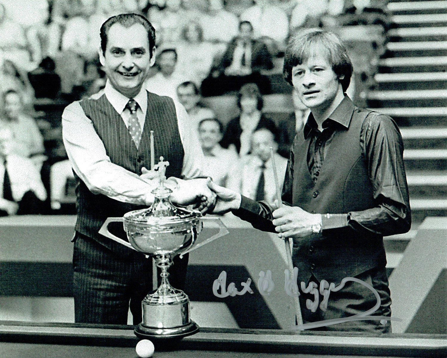 Alex HIGGINS SIGNED 10x8 Photo Poster painting AFTAL COA Snooker Autograph with Ray REARDON