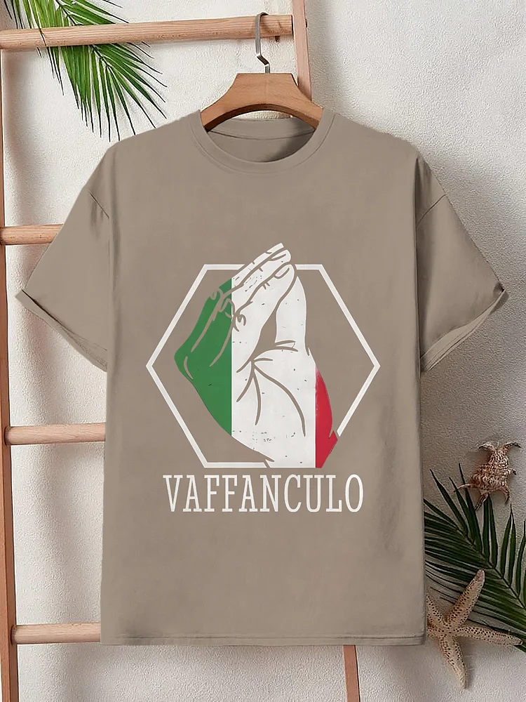 Men's Funny Italian Hand Gestures Print Cotton Casual T-Shirt