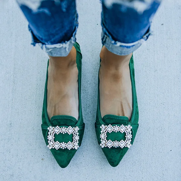 Pointed Toe Vanderpump Embellished Faux Suede Flats